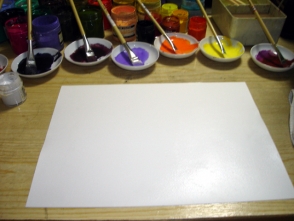 5.画用紙の表裏を水で濡らします。色が混ざりやすくなります。